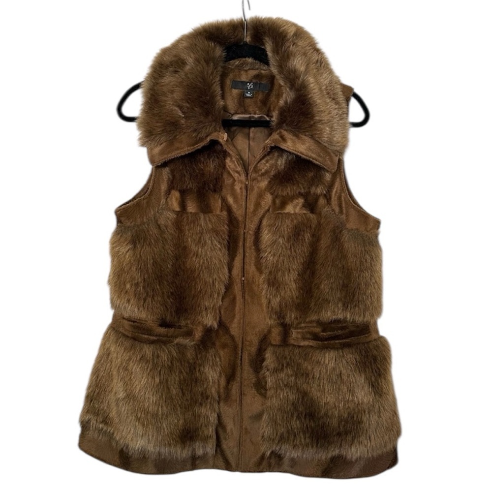 Rachel Zoe Luxe Faux Fur Vest Sleeveless Brown Womens Medium